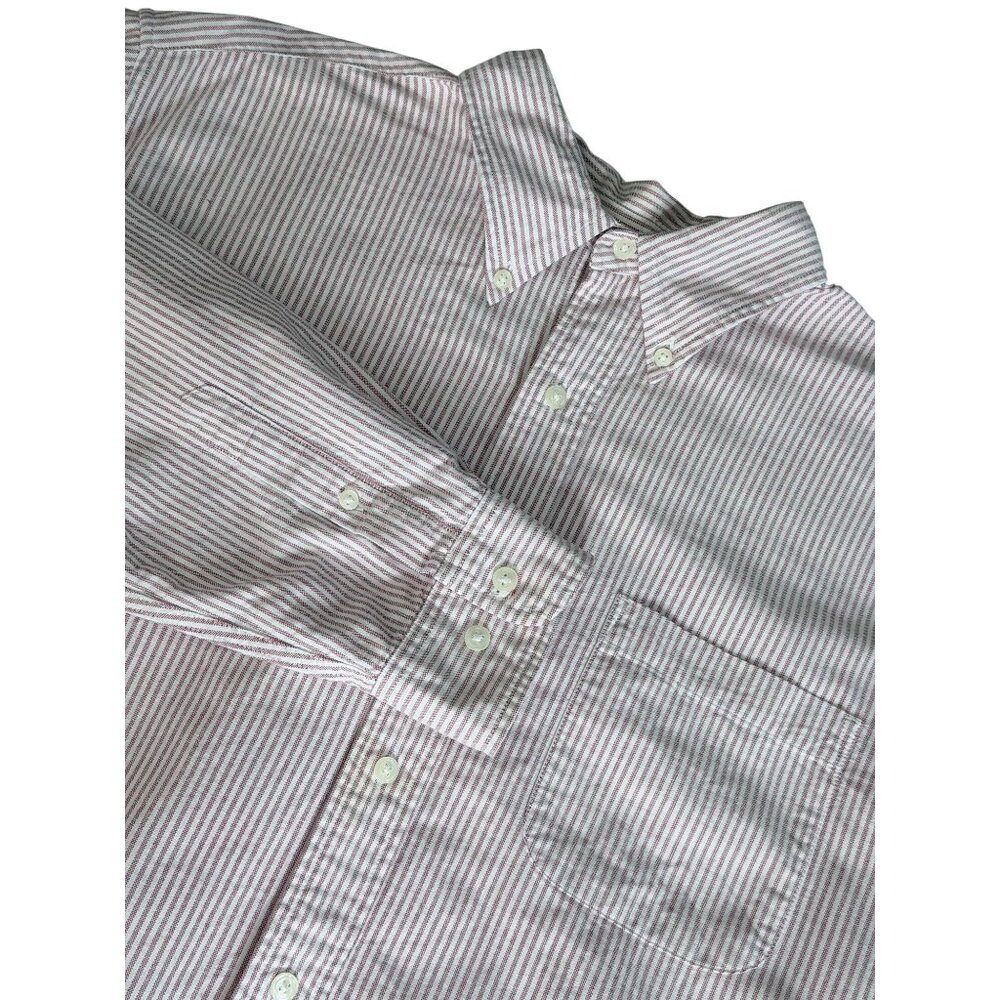 Eddie Bauer Long Sleeve Button-Up Shirt Mens L Red Striped‎ Cotton Heavy Weight